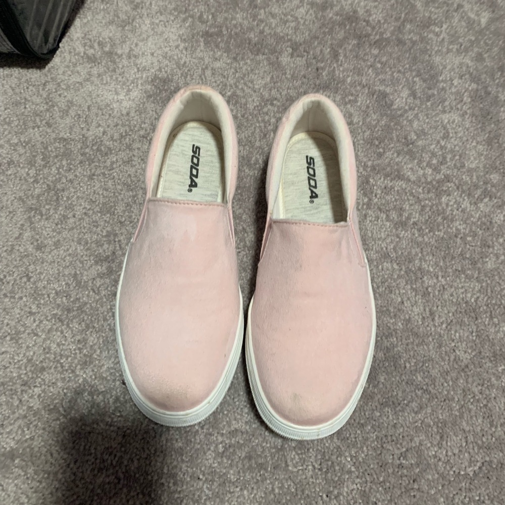Pink suede slip on